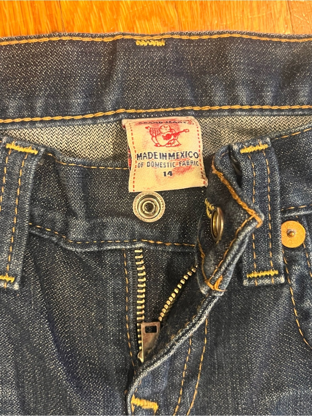 True Religion Boys Jeans Size 14 Dark Wash Horseshoe Flap Pocket Y2K
